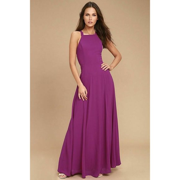 Lulus Dress Womens XL Maxi Super Starlet Magenta Lace Up Sleeveless Purple Pink - Picture 3 of 12